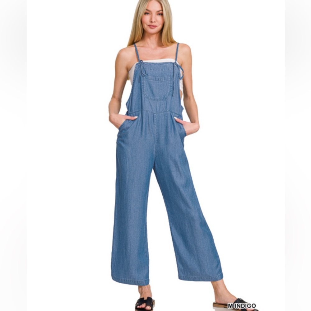 Zenana Outfitters Light Blue Denim Wide-Leg Jumpsuit